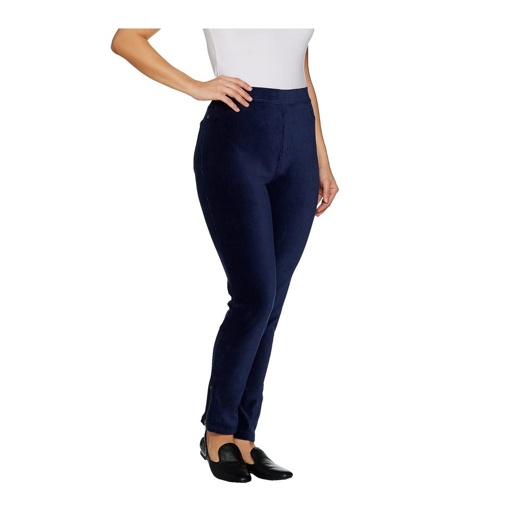 Susan Graver Regular Knit Corduroy Straight Leg Pull-On Pants Navy, Small #30Q